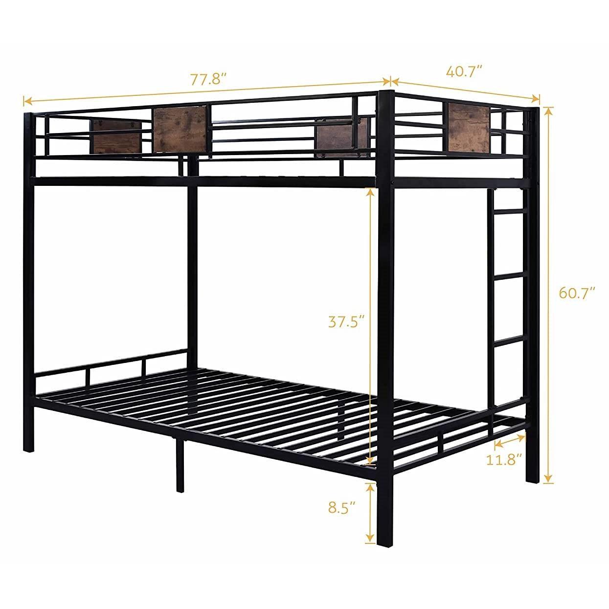 Twin over Twin Heavy Duty Metal Bunk Bed in Black with Side Ladder - PRHOMZ