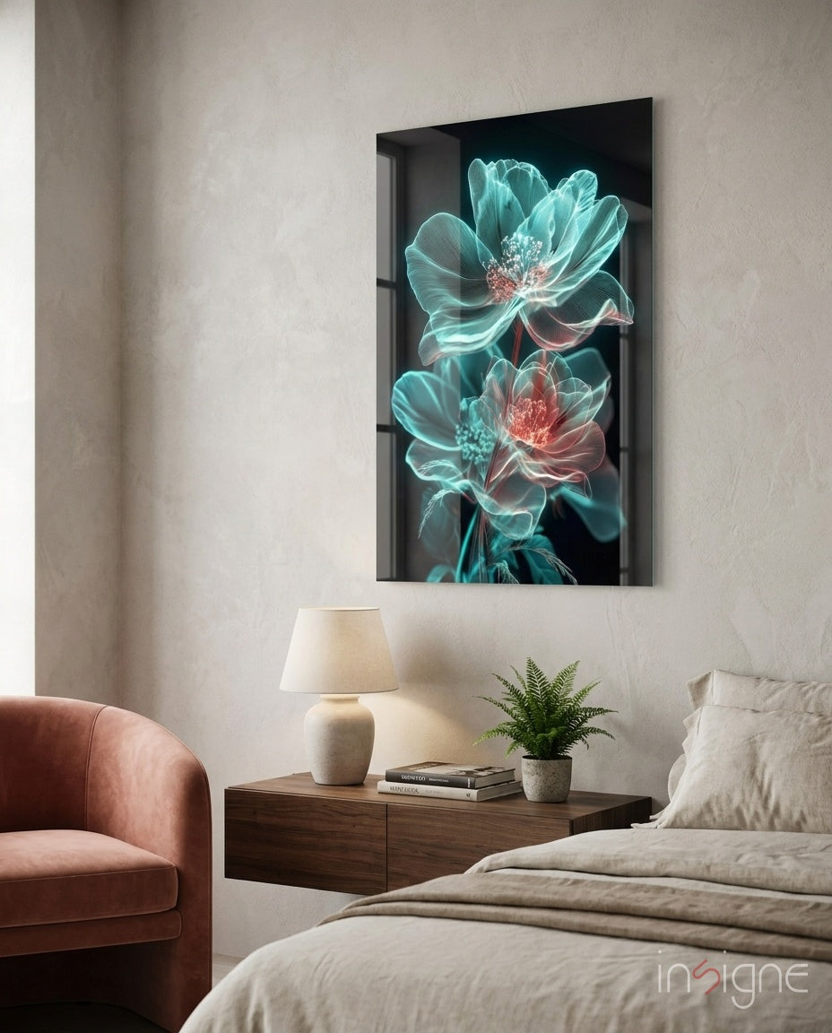 Flowers Blooming in the Light Glass Wall Art || Designer Collection