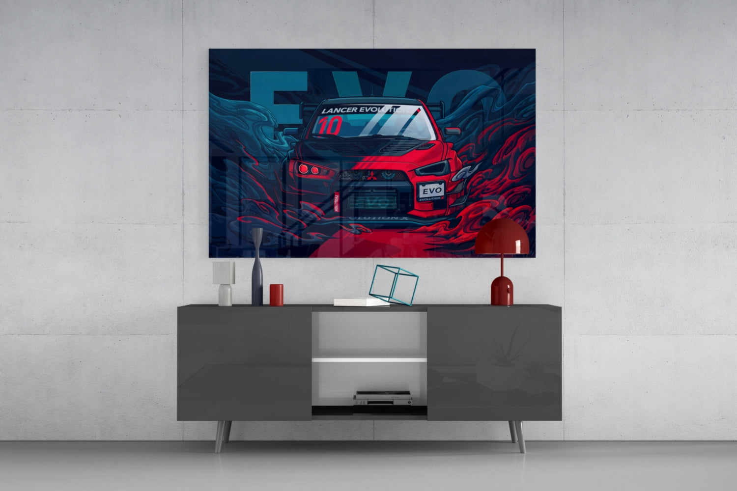 Red Storm Rally Car Glass Wall Art || Designer Collection