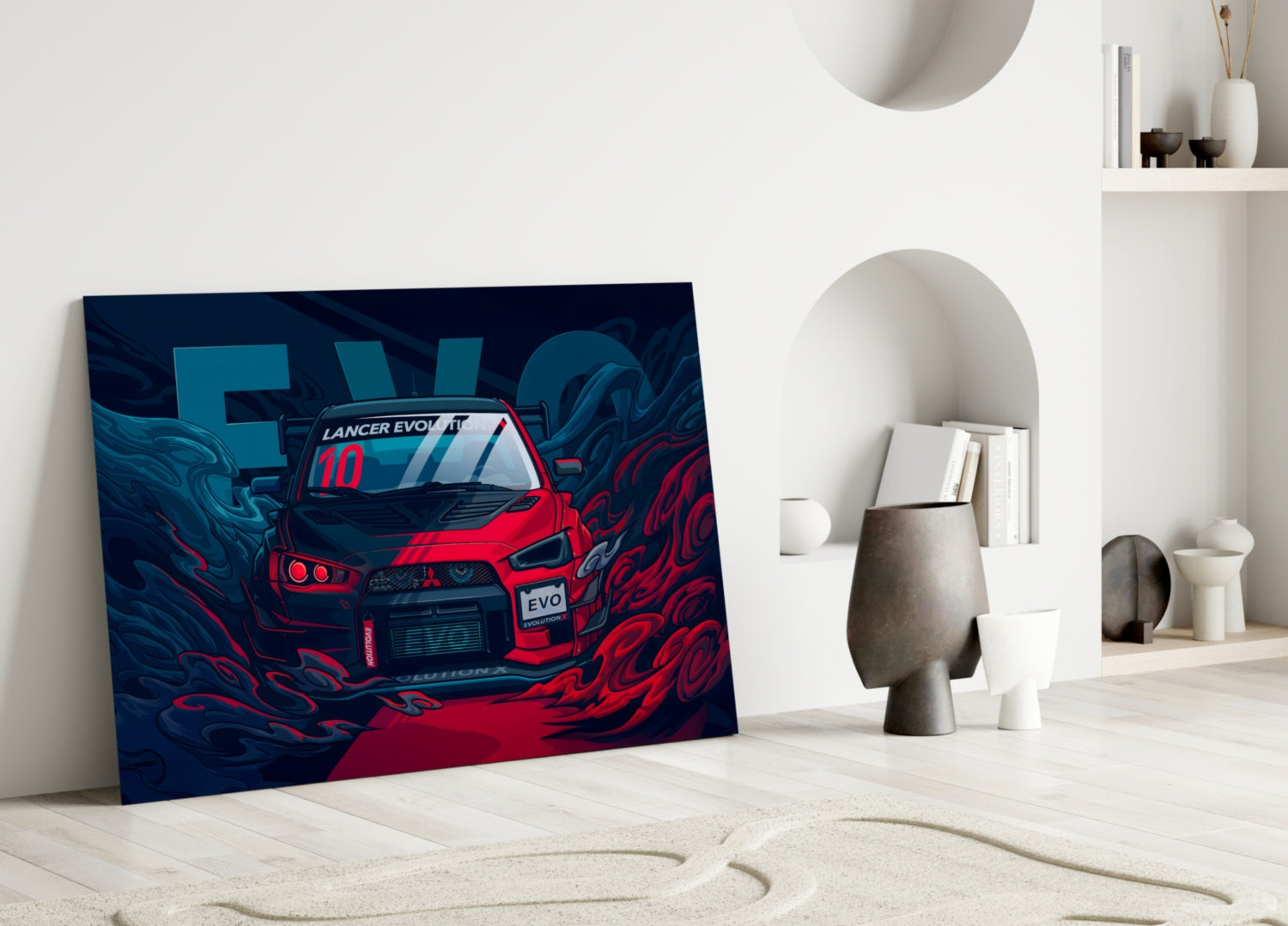 Red Storm Rally Car Glass Wall Art || Designer Collection
