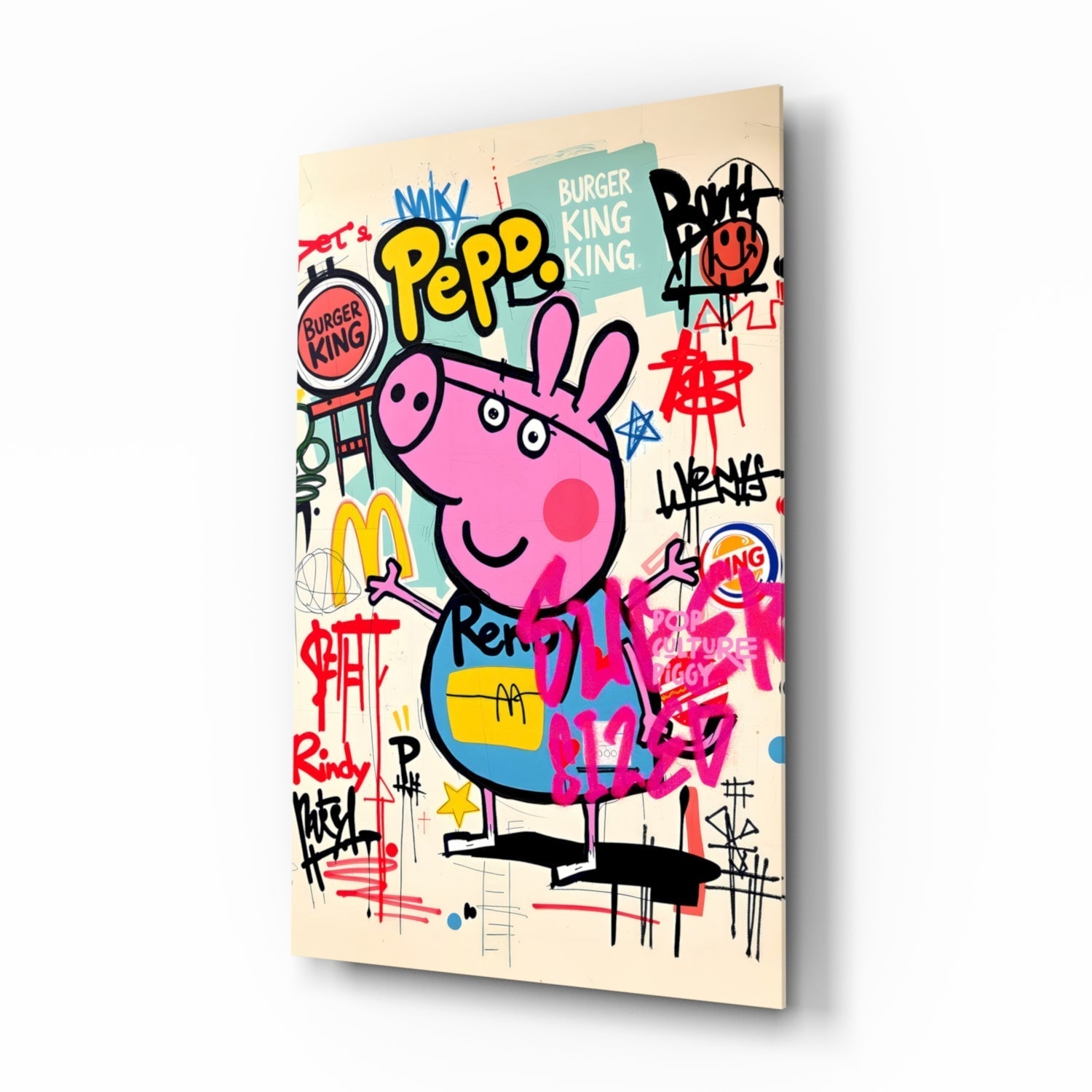 Urban Cartoon Piglet Glass Wall Art || Designer Collection