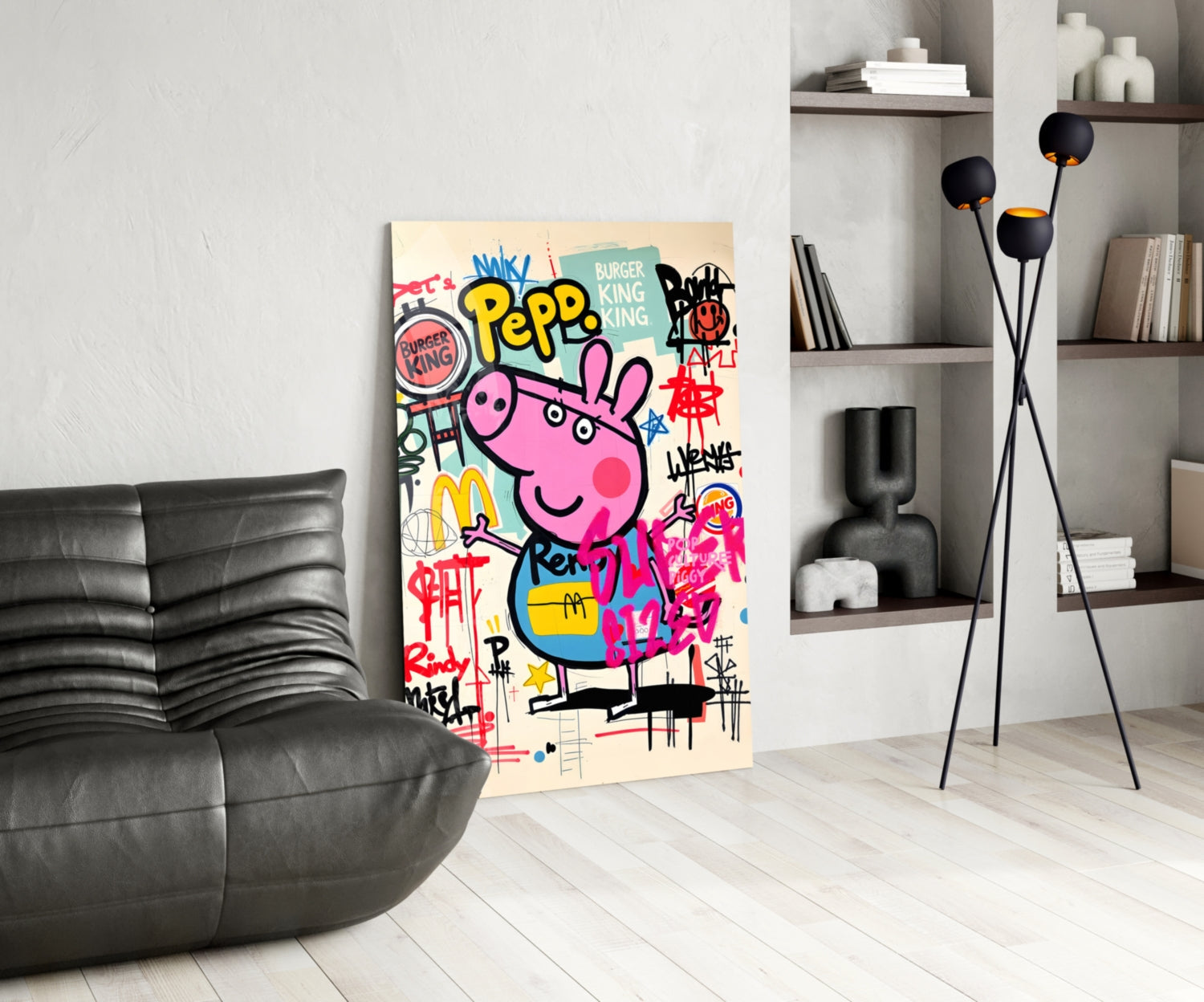 Urban Cartoon Piglet Glass Wall Art || Designer Collection