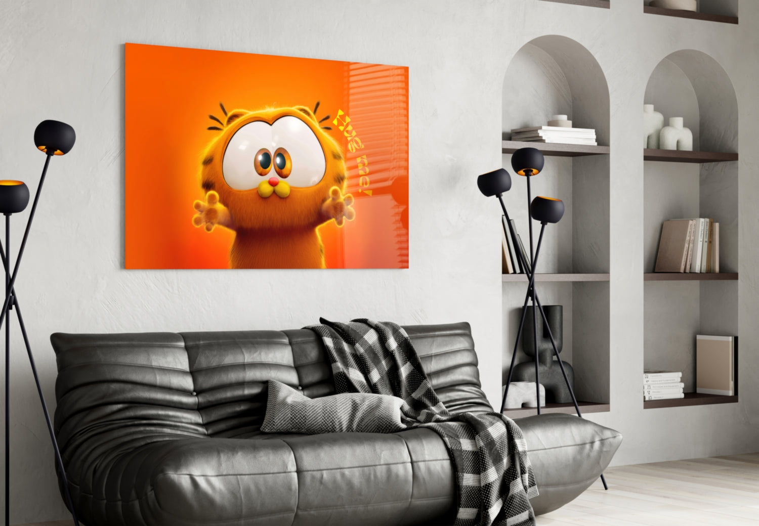 Cute Lazy Orange Cat Glass Wall Art || Designer Collection