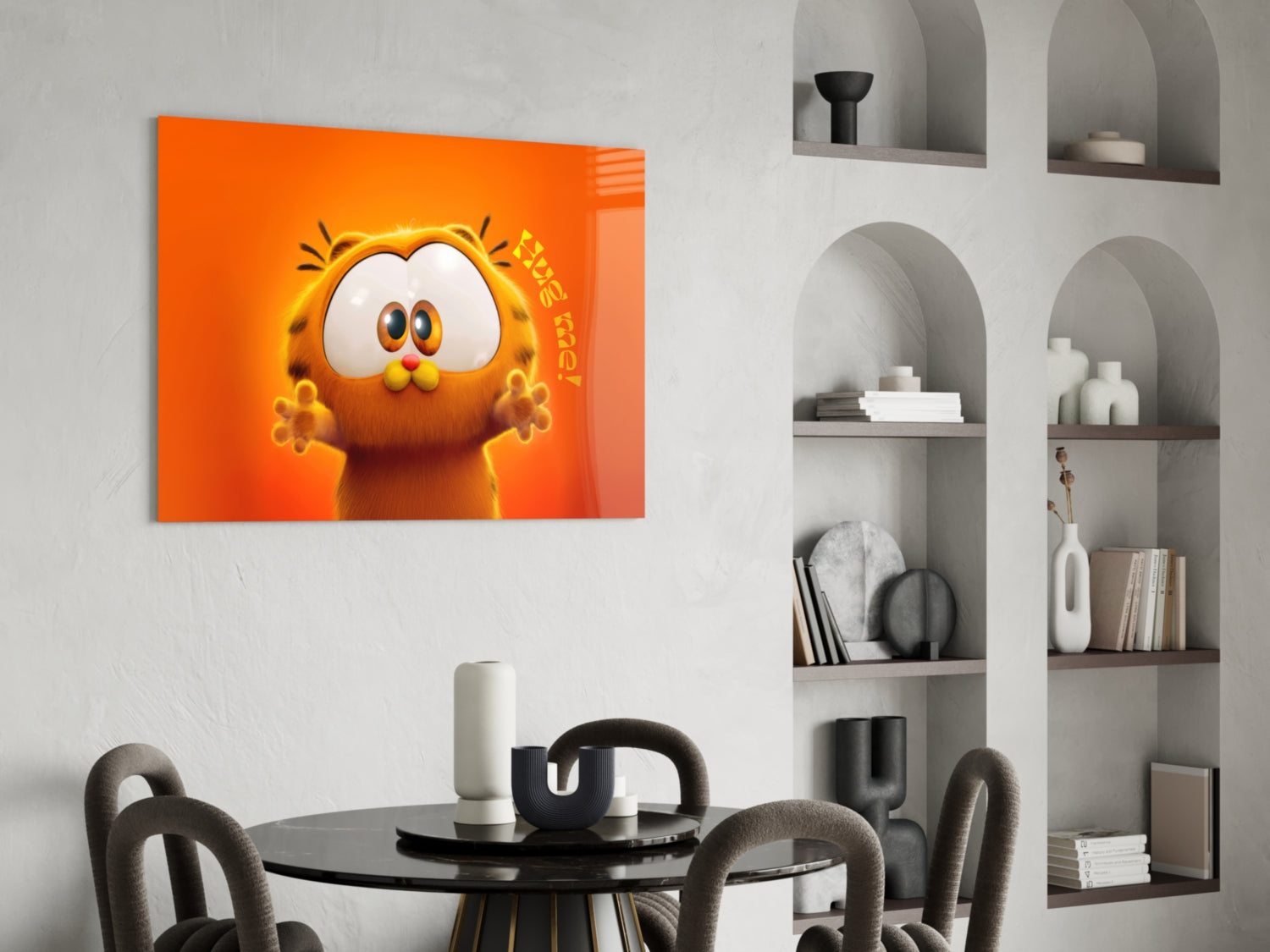 Cute Lazy Orange Cat Glass Wall Art || Designer Collection