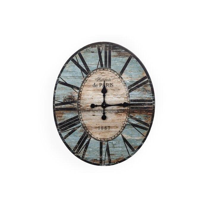 Turquoise Oversized Distressed Paris Wood Wall Clock - PRHOMZ