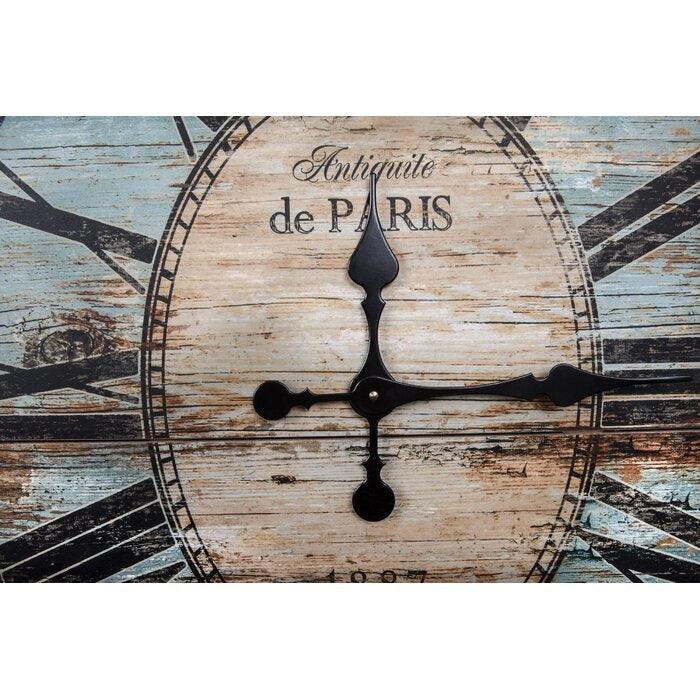 Turquoise Oversized Distressed Paris Wood Wall Clock - PRHOMZ