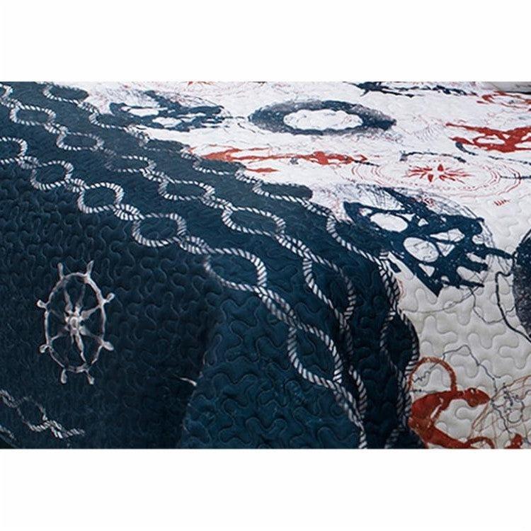 Twin Size Modern Coastal Anchor Polyester Reversible Quilt Set - PRHOMZ