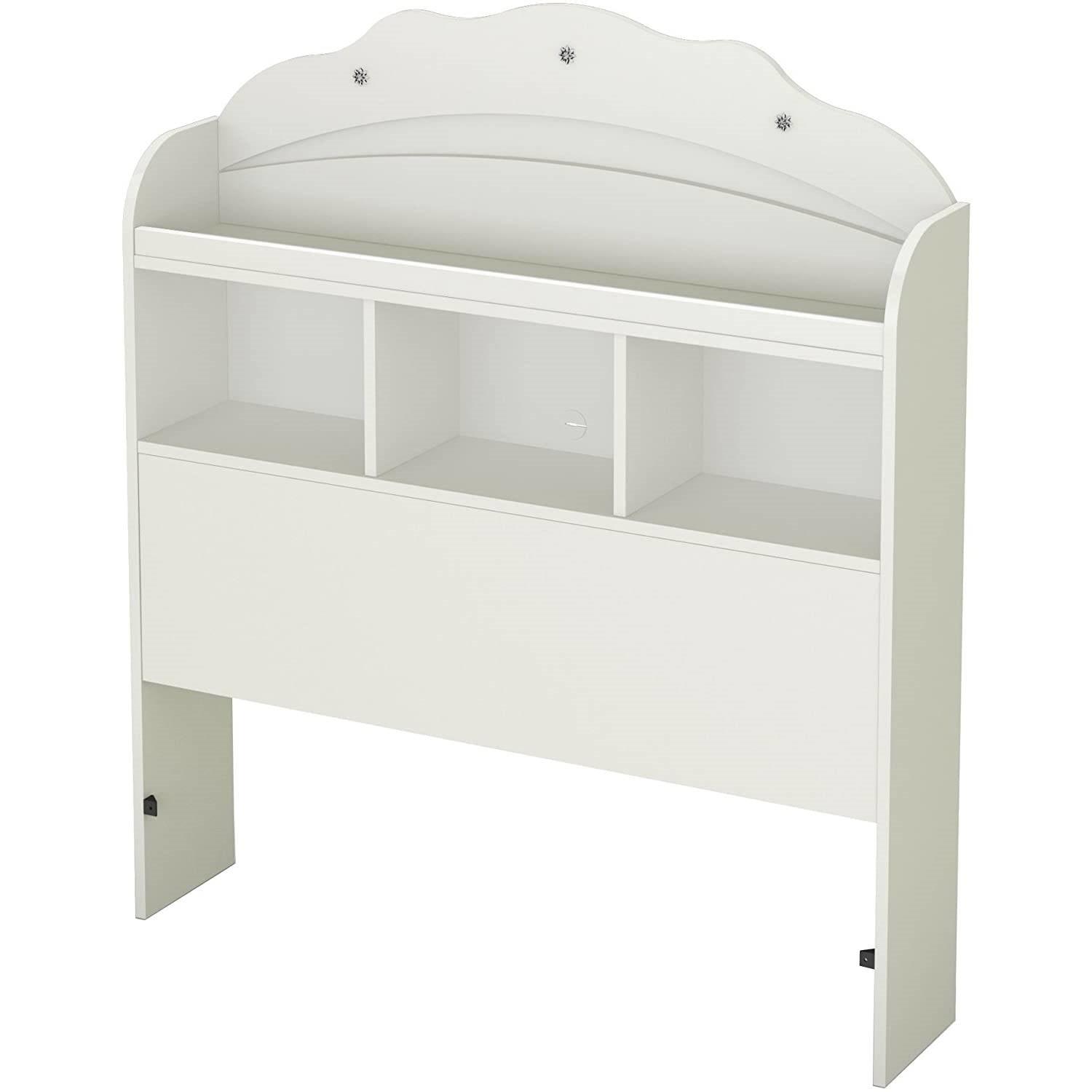 Twin size Bookcase Headboard in White Wood Finish - PRHOMZ