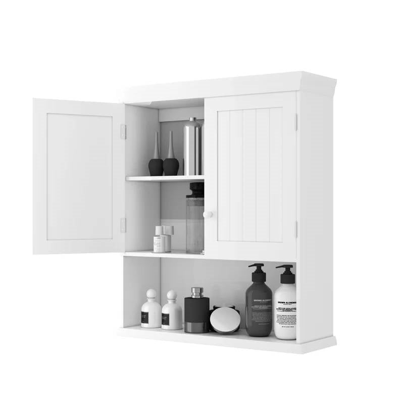 Bathroom Wall Mount Medicine Cabinet with Open Storage Shelf in White-0