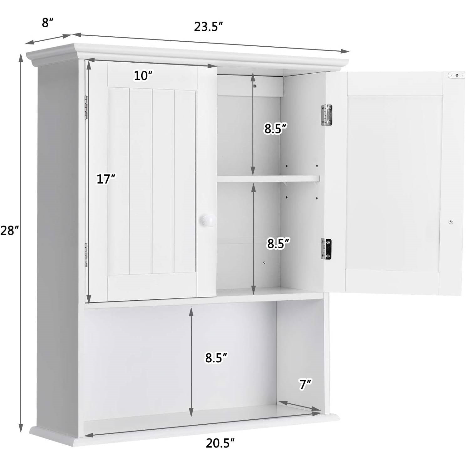 Bathroom Wall Mount Medicine Cabinet with Open Storage Shelf in White-4