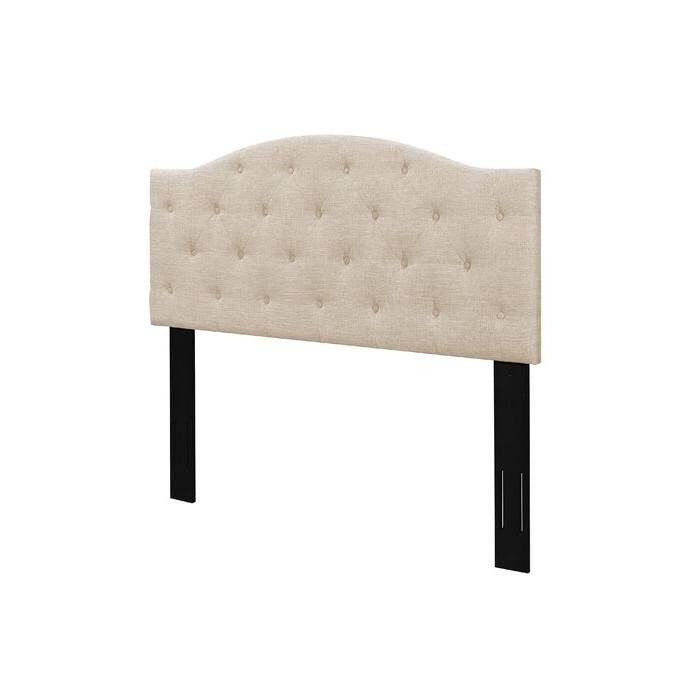 Twin Size Beige Fabric Upholstered Button-Tufted Adjustable Height Headboard - PRHOMZ