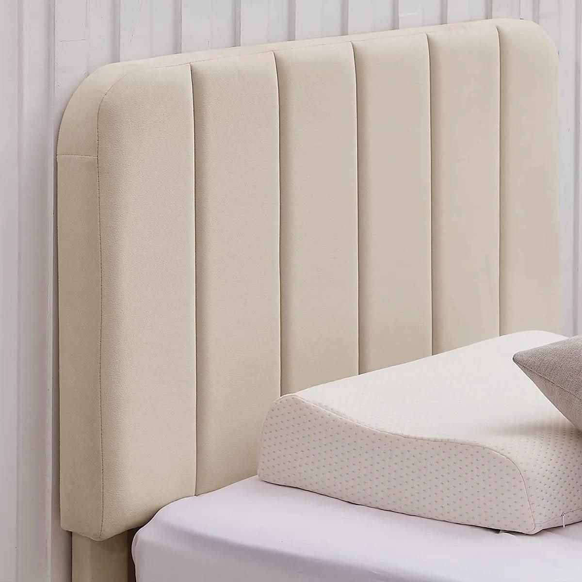 Twin size Beige Upholstered Platform Bed Frame with Headboard-2