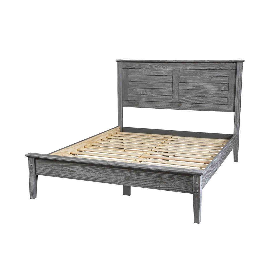 Twin Size Coastal Dorm Farmhouse Solid Pine Wood Platform Bed in Rustic Grey - PRHOMZ