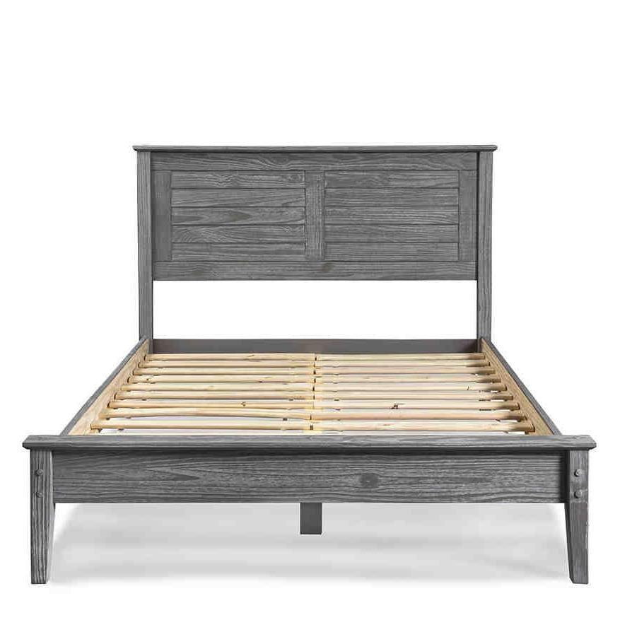 Twin Size Coastal Dorm Farmhouse Solid Pine Wood Platform Bed in Rustic Grey - PRHOMZ
