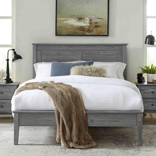 Twin Size Coastal Dorm Farmhouse Solid Pine Wood Platform Bed in Rustic Grey - PRHOMZ