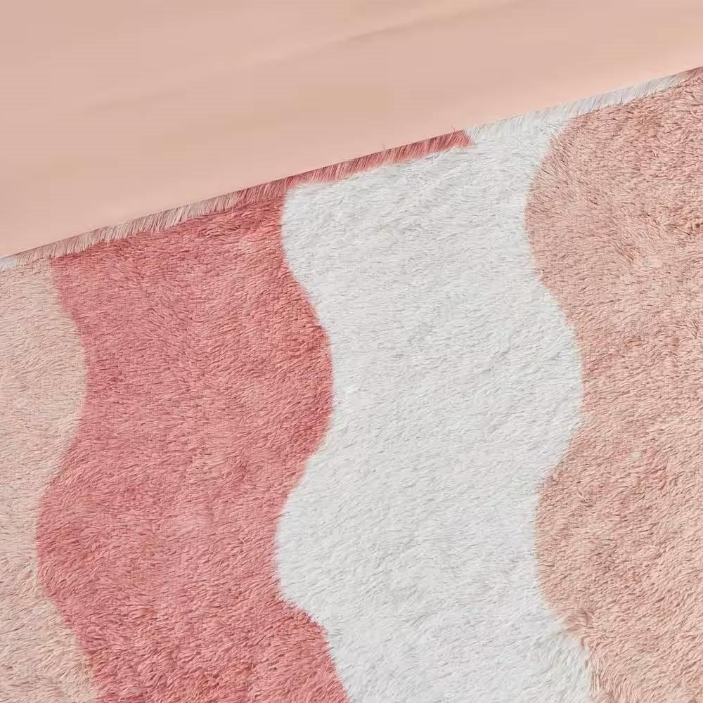 Twin/Twin XL Pink Blush White Reversible Soft Sherpa Faux Fur 2-PC Comforter Set - PRHOMZ