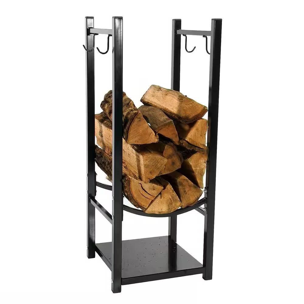 Black Indoor/Outdoor 32-inch Firewood Log Rack - PRHOMZ