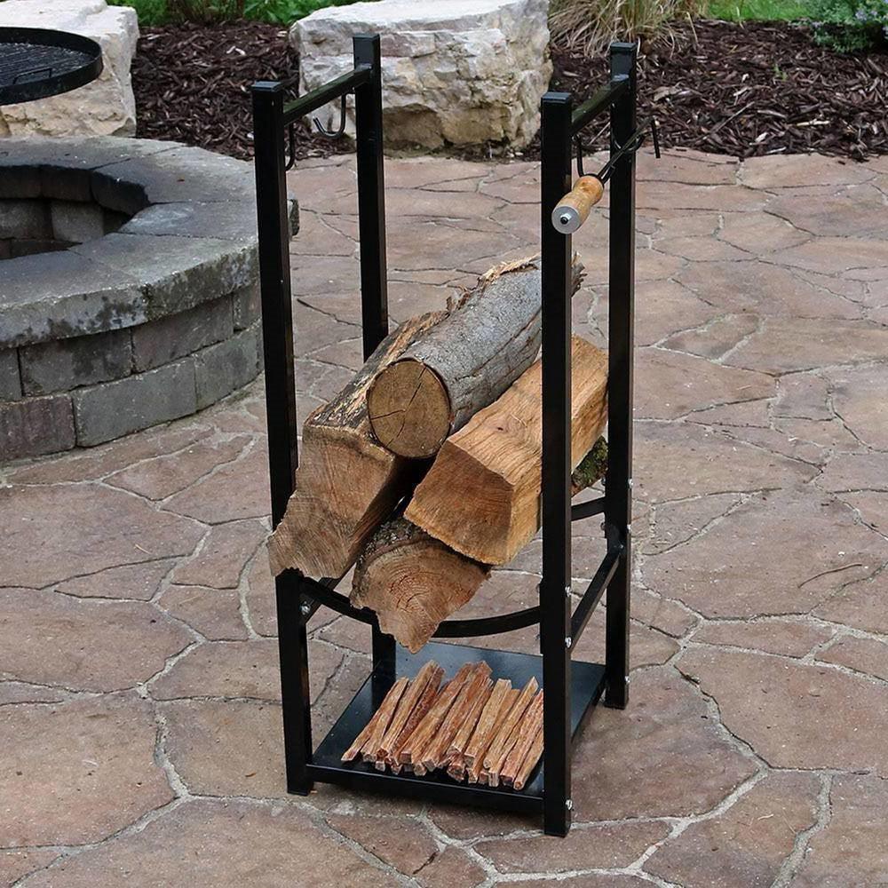 Black Indoor/Outdoor 32-inch Firewood Log Rack - PRHOMZ
