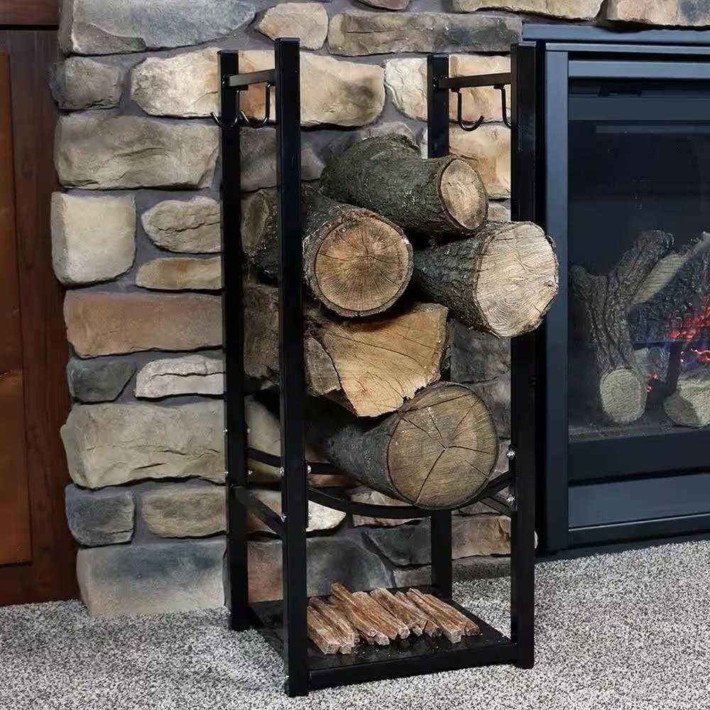 Black Indoor/Outdoor 32-inch Firewood Log Rack - PRHOMZ