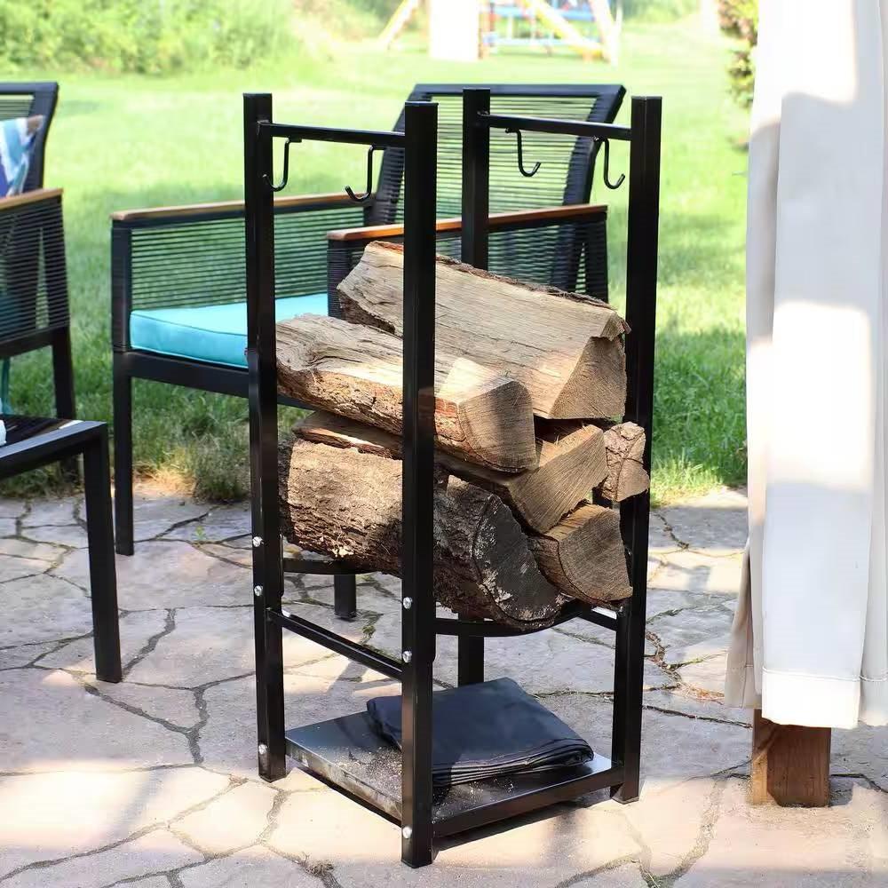 Black Indoor/Outdoor 32-inch Firewood Log Rack - PRHOMZ
