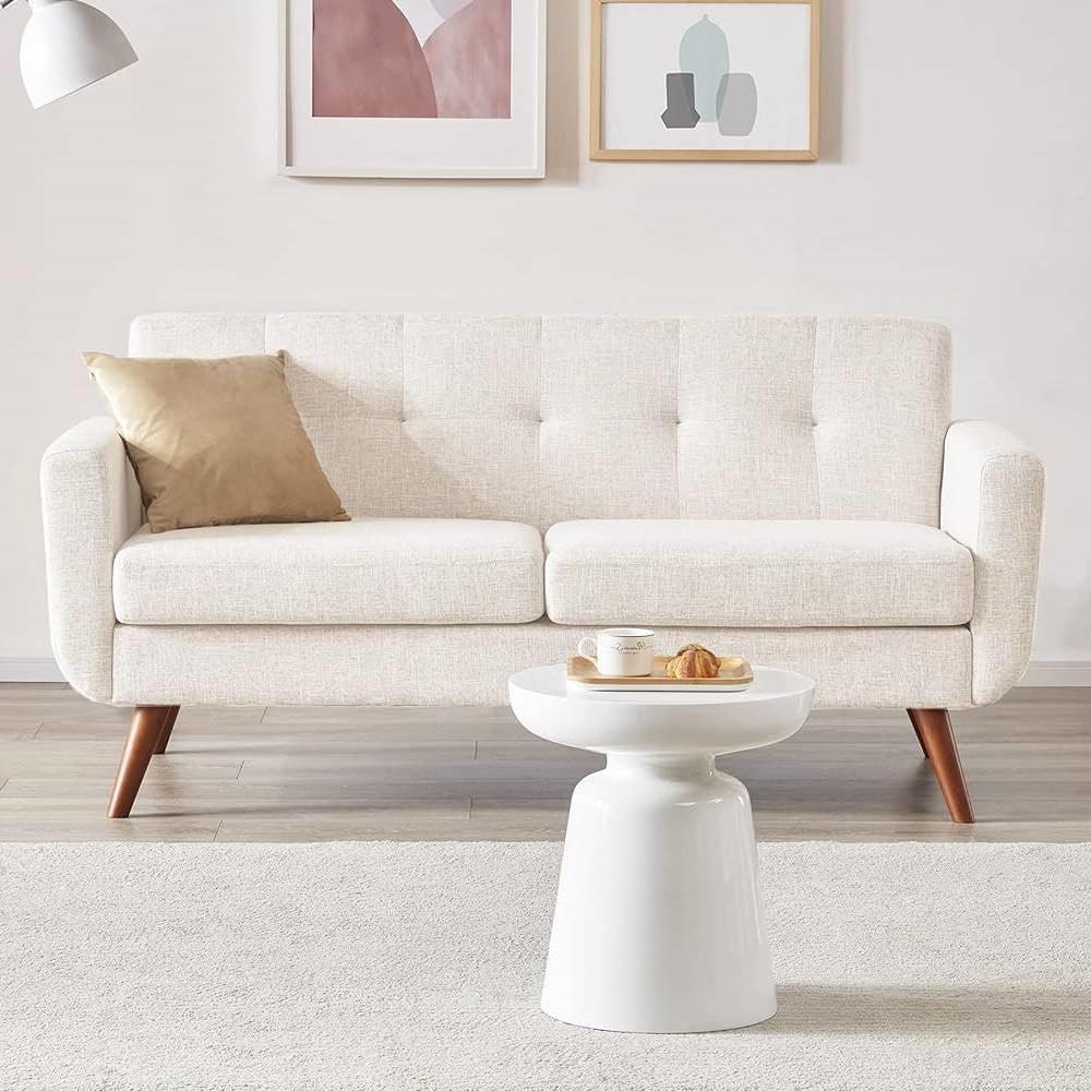 Modern Mid-Century Beige Cotton Polyester Upholstered Sofa Loveseat - PRHOMZ