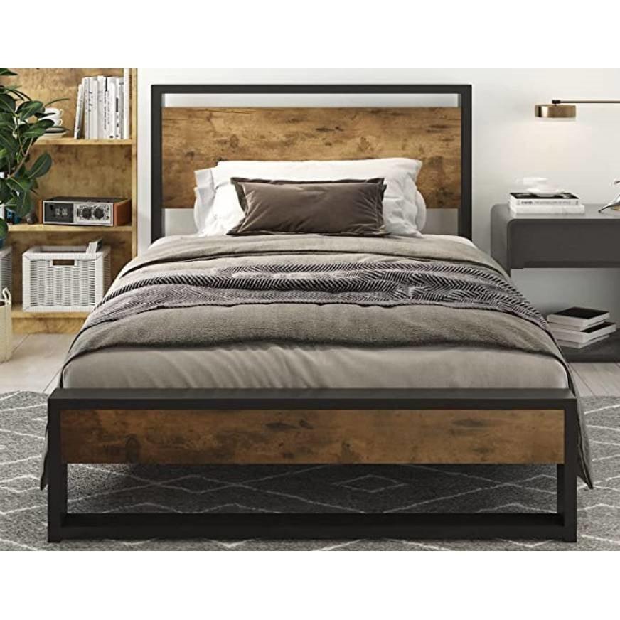 Twin Modern Farmhouse Platform Bed Frame with Wood Panel Headboard Footboard - PRHOMZ