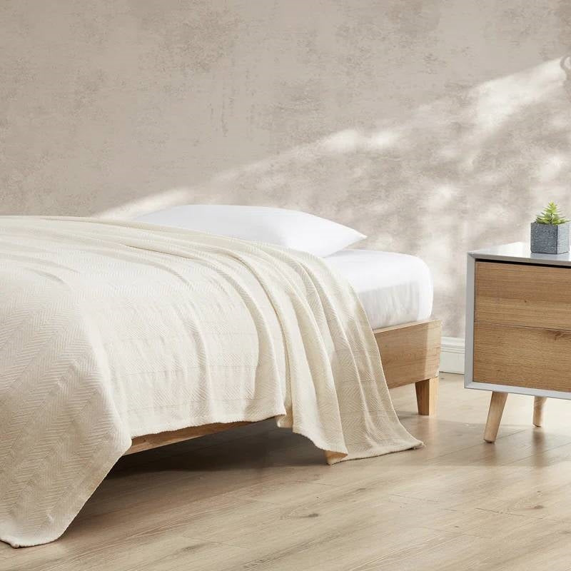 Twin size Cream Bone Lightweight 100-Percent Cotton Blanket - Machine Washable-0