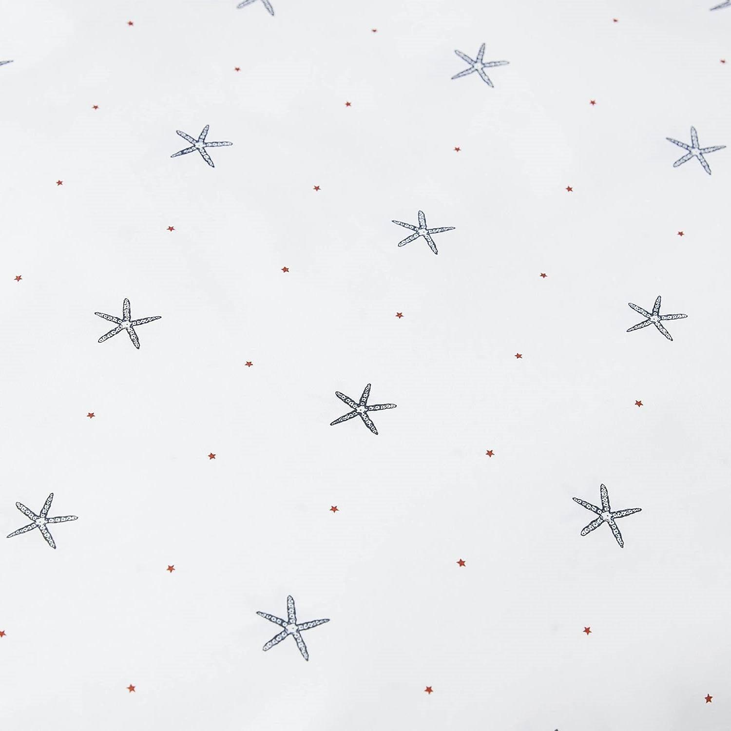 Twin size Coastal Beach Starfish White Navy Red 100-Percent Cotton Sheet Set - PRHOMZ