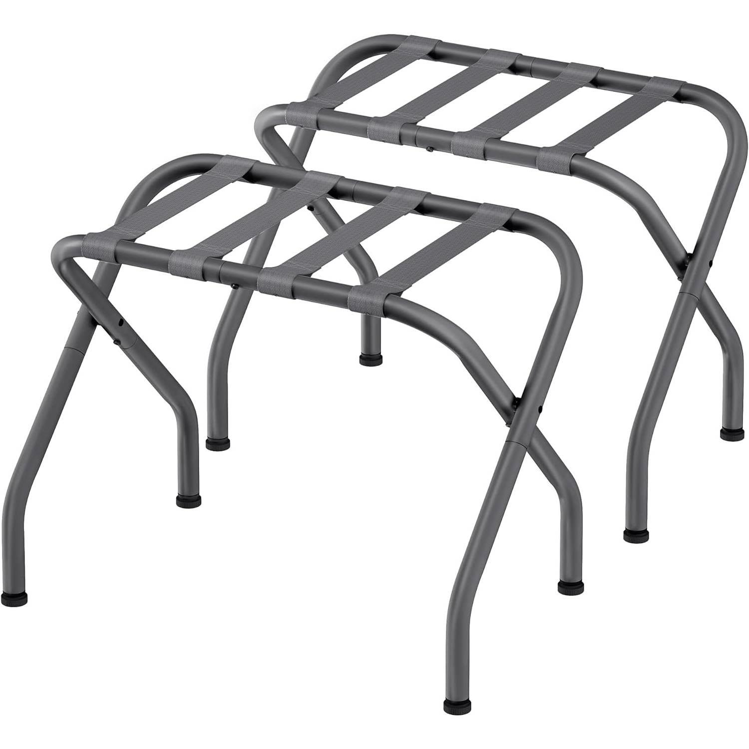 Set of 2 - Sturdy Grey Metal Folding Luggage Rack - PRHOMZ