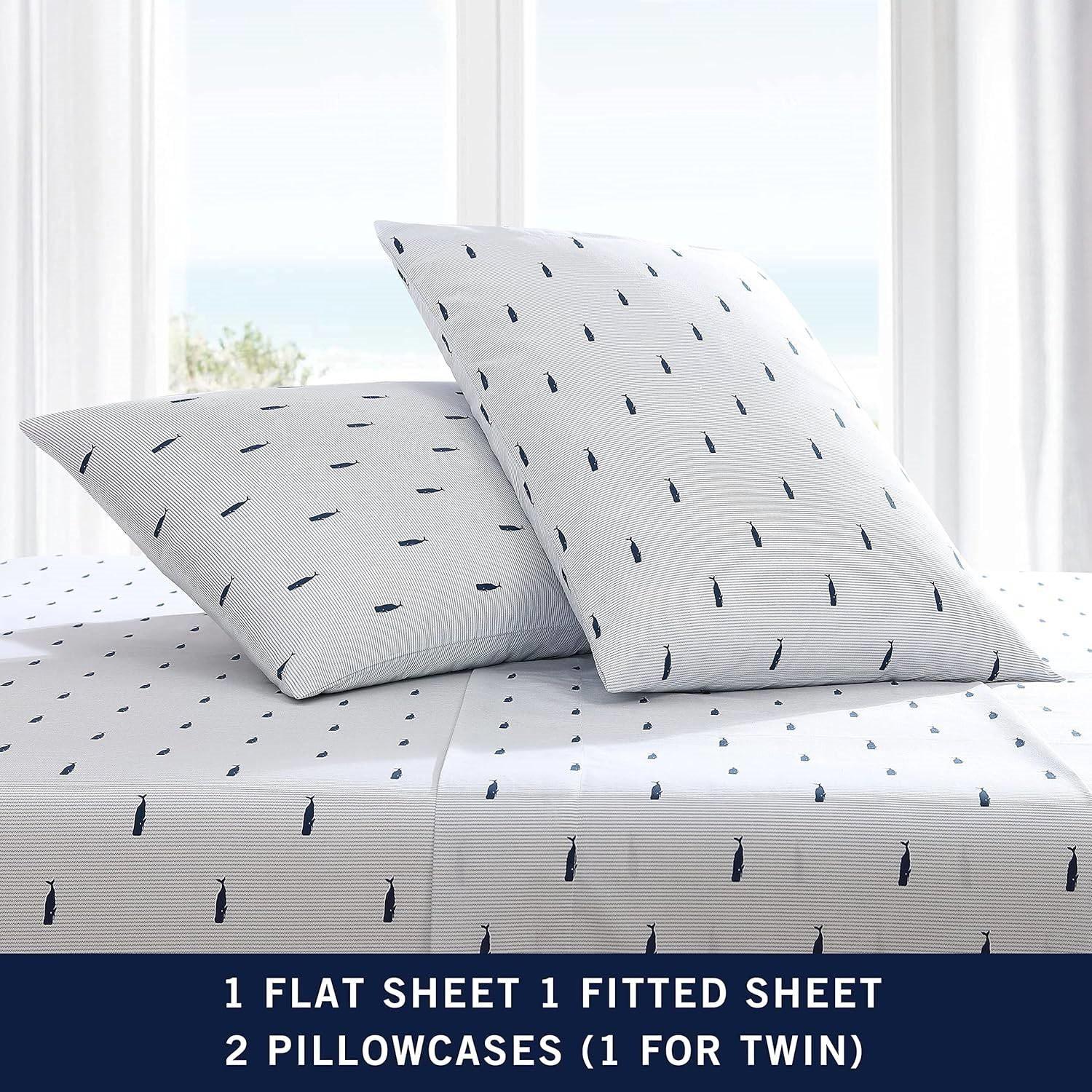 Twin size Coastal Beach 100-Percent Cotton Navy Blue White Stripe Sheet Set - PRHOMZ