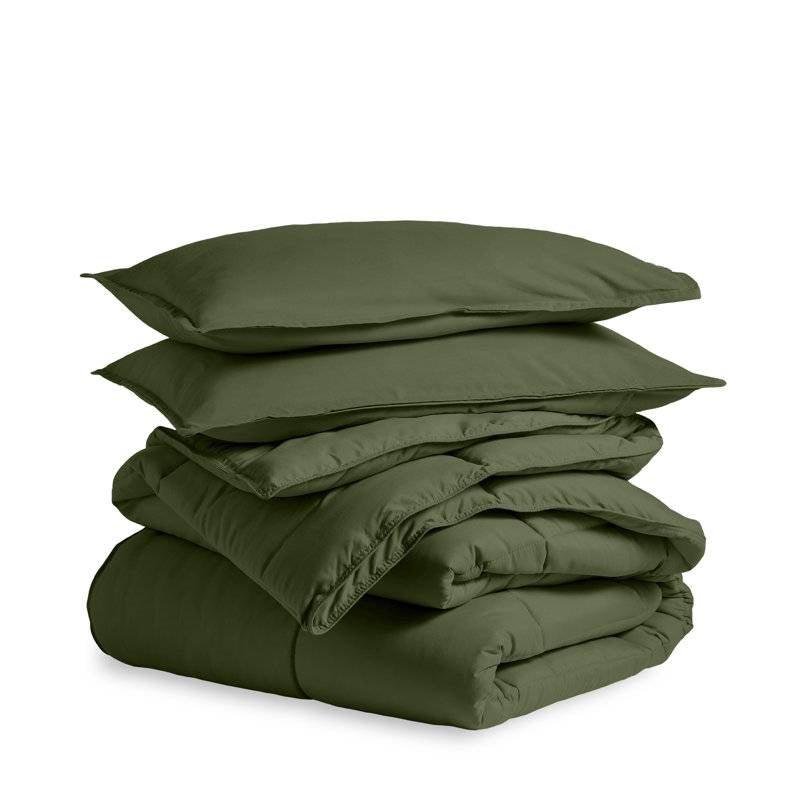 Twin/Twin XL size Super Soft Down Alternative Comforter Set in Olive Green - PRHOMZ