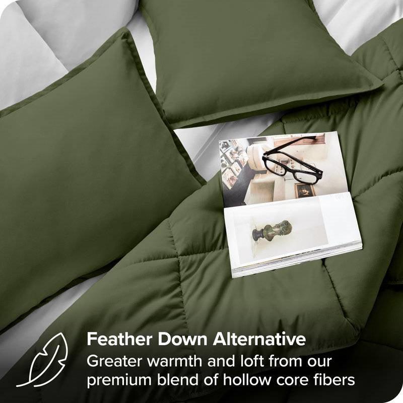 Twin/Twin XL size Super Soft Down Alternative Comforter Set in Olive Green - PRHOMZ