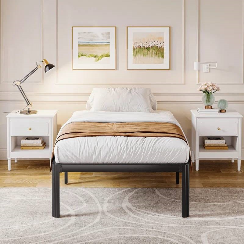 Twin XL Heavy Duty Metal Bed Frame Platform with Round Edge Legs-1