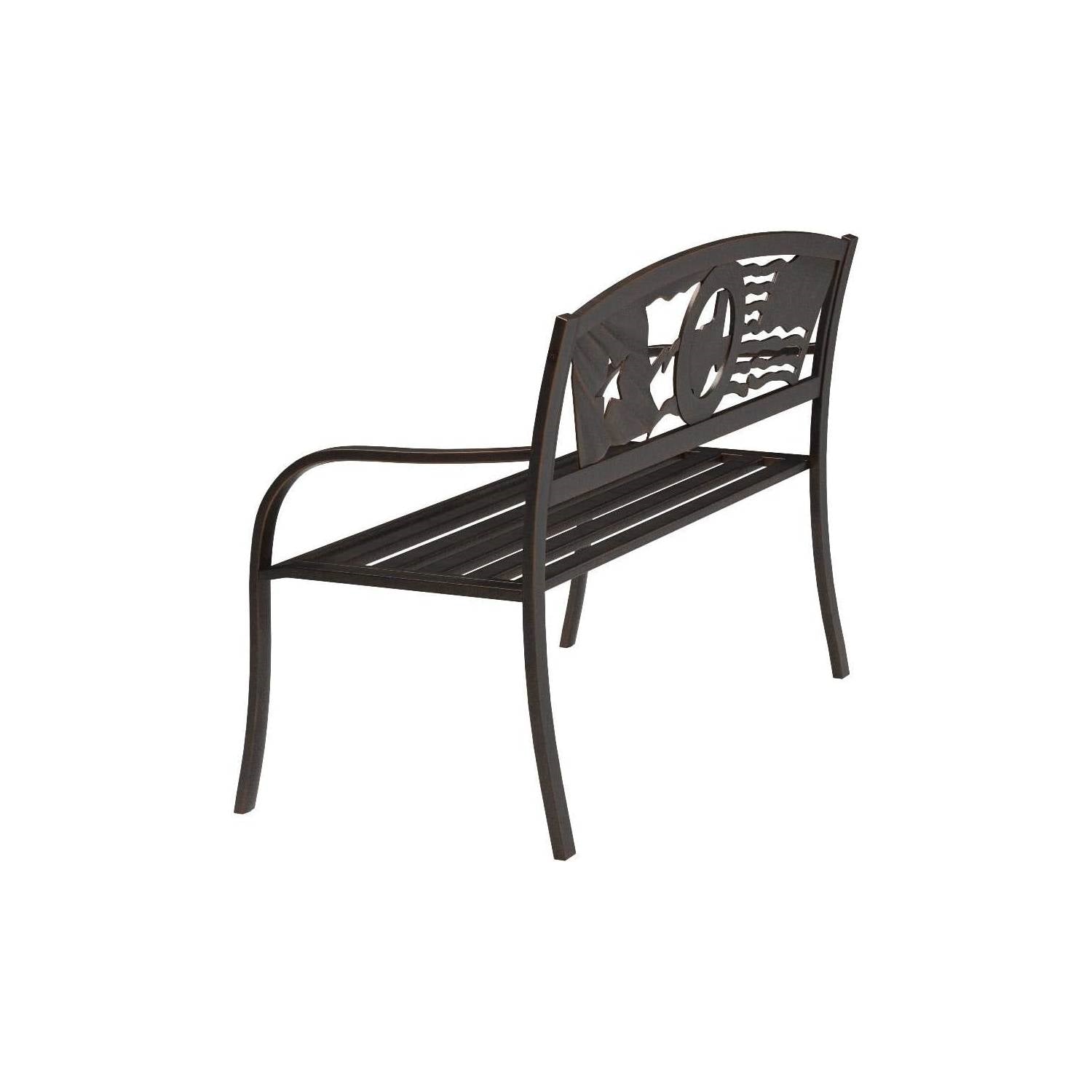 2 Person Texas Star Patriotic USA Flag Outdoor Metal Garden Bench in Bronze-3
