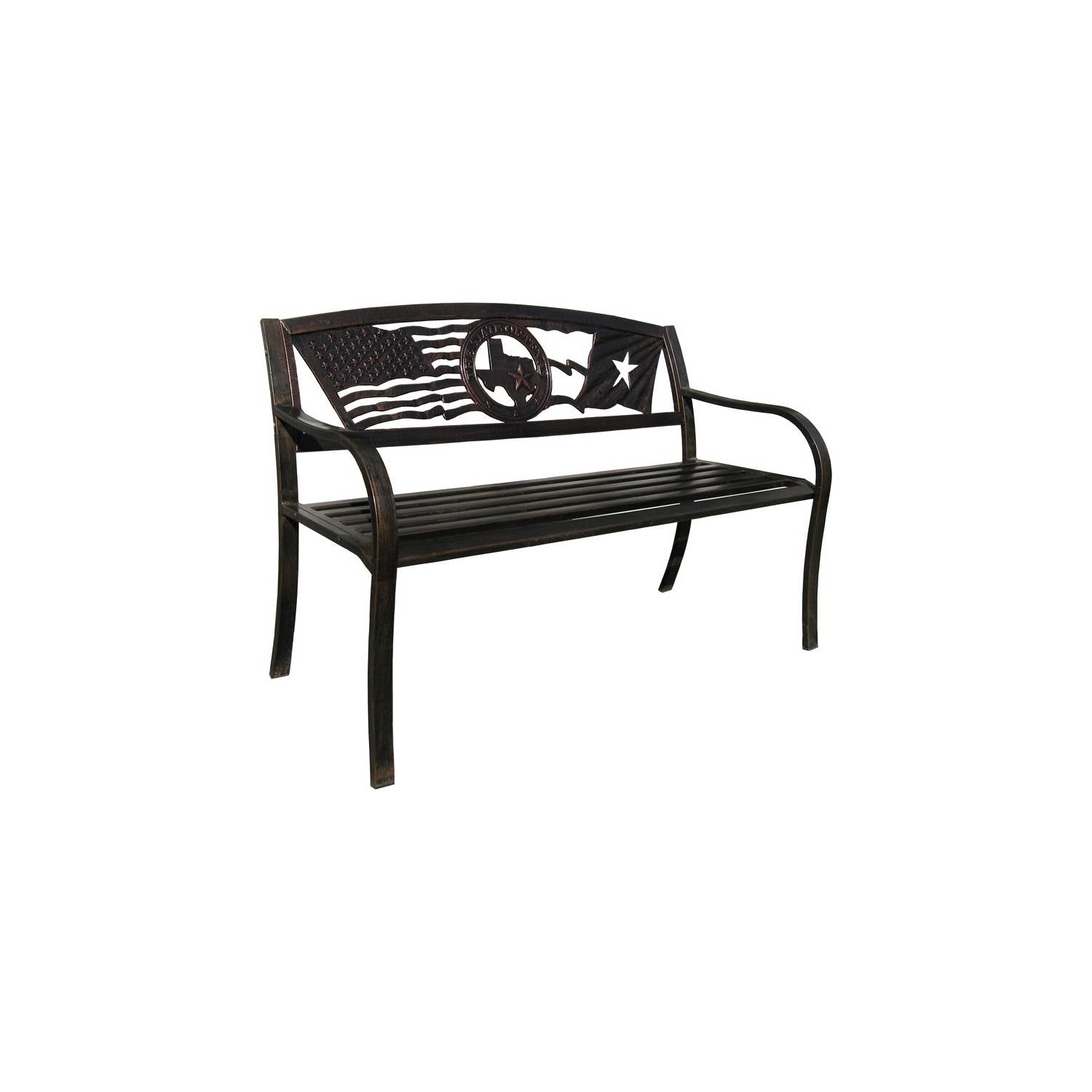 2 Person Texas Star Patriotic USA Flag Outdoor Metal Garden Bench in Bronze-4