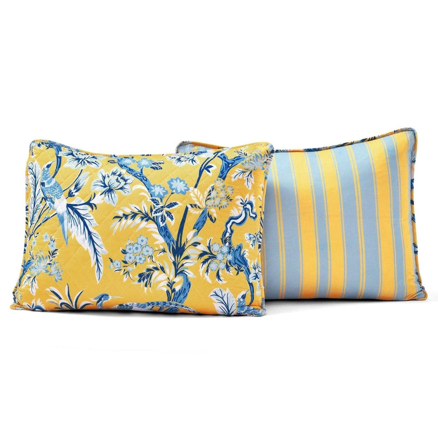 King Size Lightweight Peacocks Polyester Quilt Set Yellow Blue - PRHOMZ