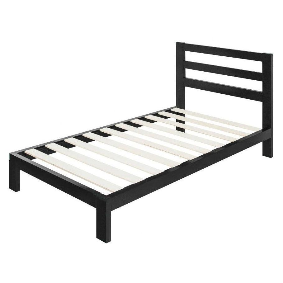 Twin size Modern Metal Platform Bed Frame with Headboard And Wood Support Slats - PRHOMZ