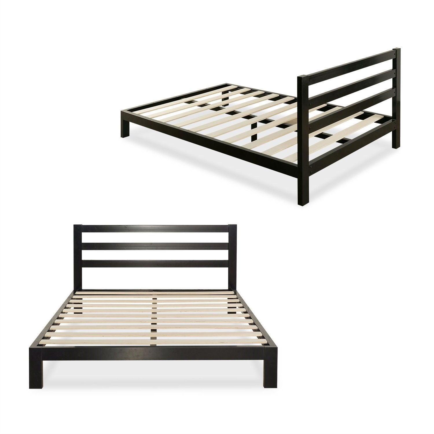 Twin size Modern Metal Platform Bed Frame with Headboard And Wood Support Slats - PRHOMZ
