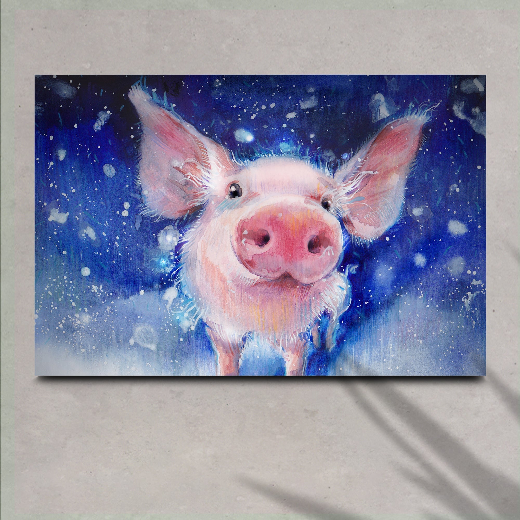 Fluffy Pig Watercolor Canvas Wall Art