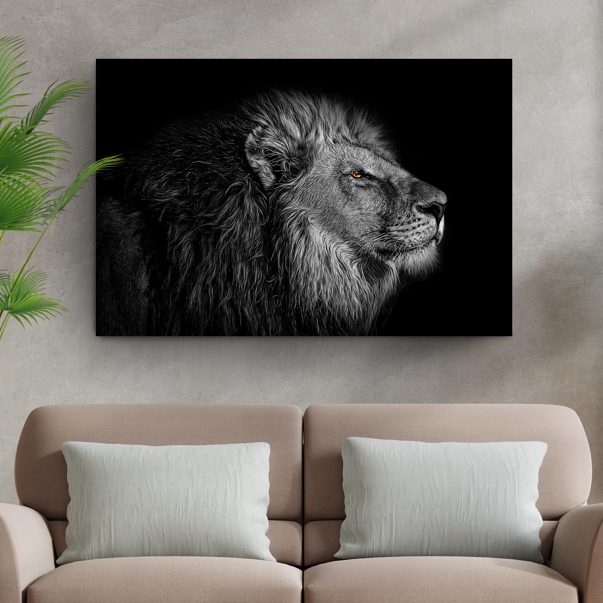 Black And White Lion Head Canvas Wall Art