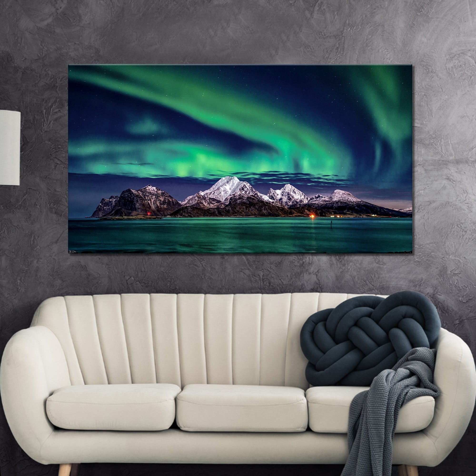 Lake And Northern Lights Canvas Wall Art