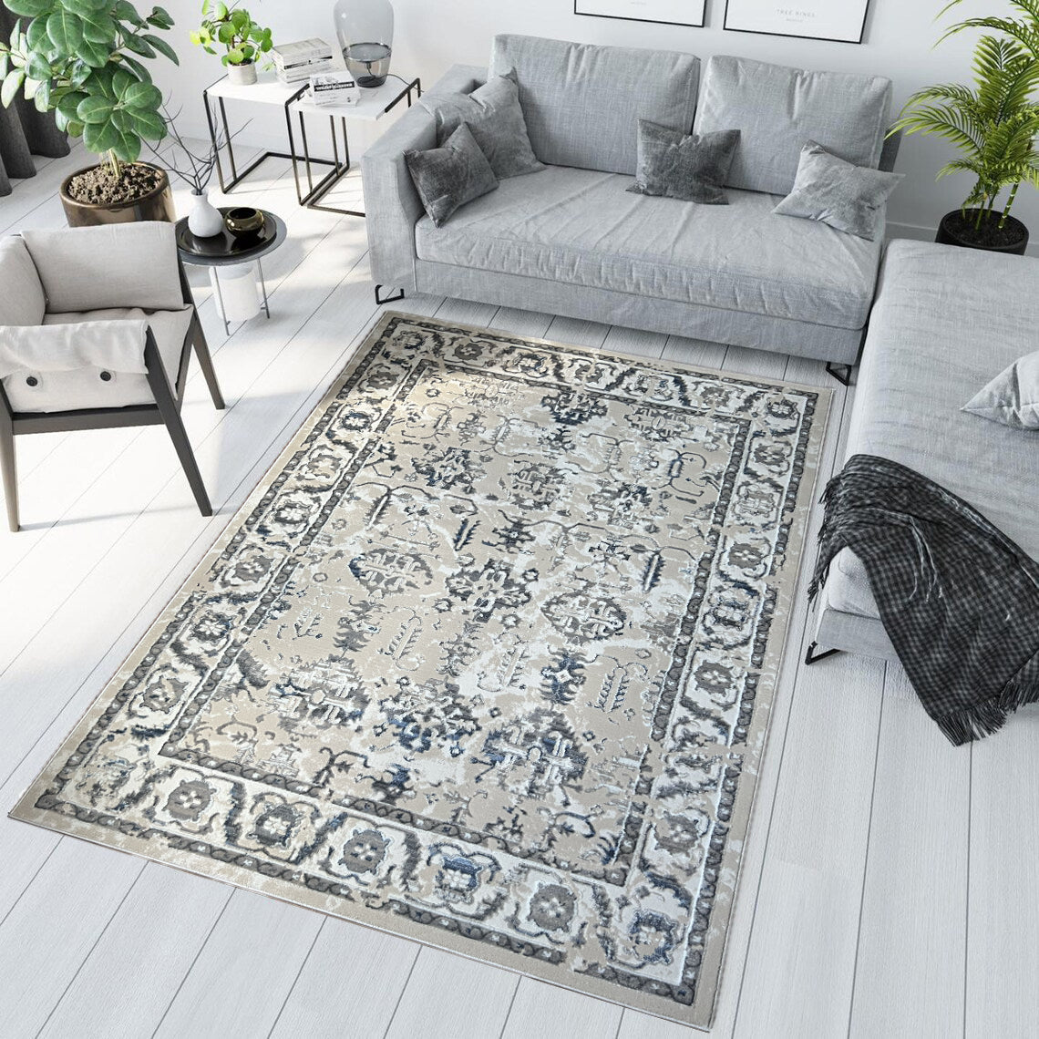 ROY's Home High&Low Area Rugs, Silver and Dark Shiny Effect