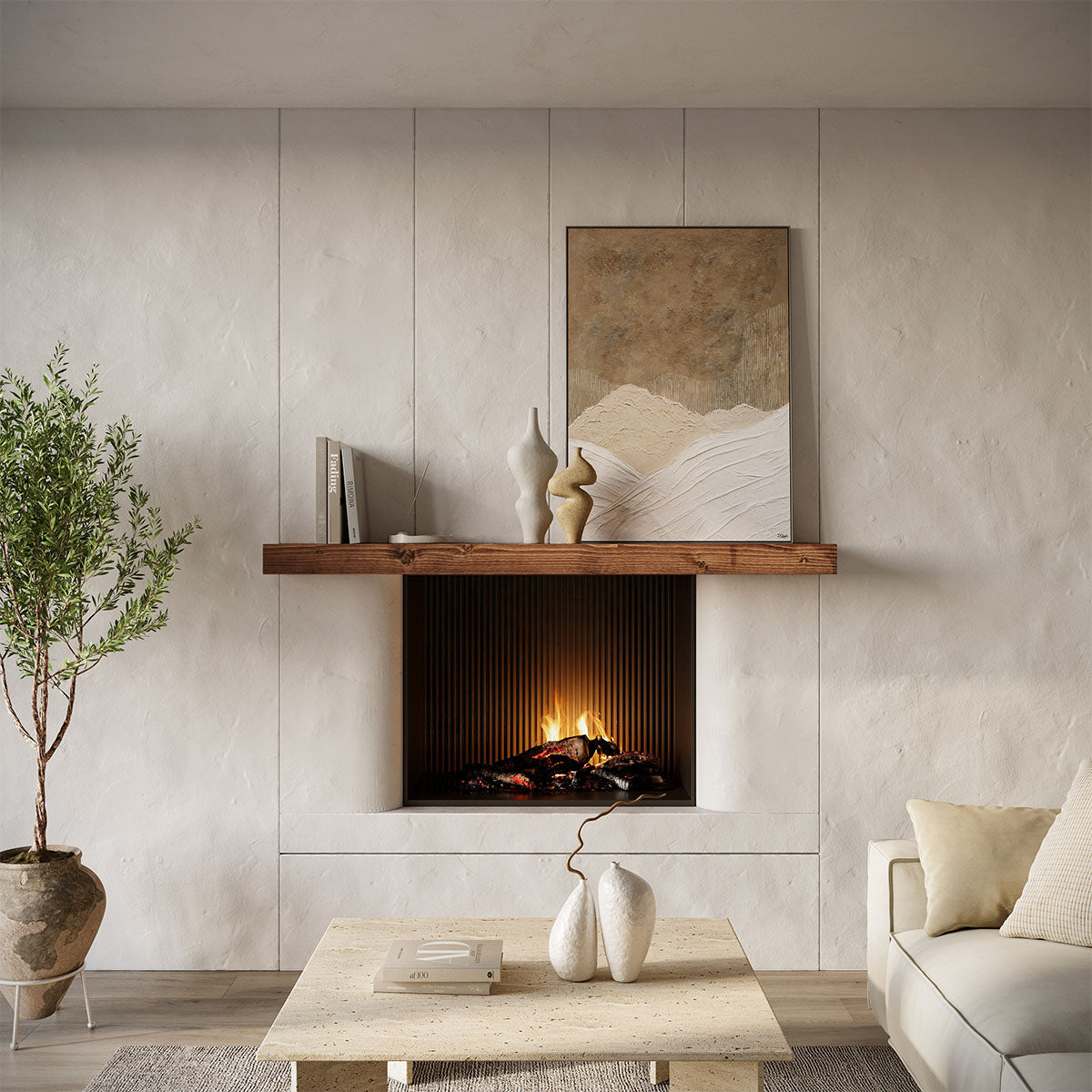 Textured Solid Floating Timber Fireplace Mantel Shelf