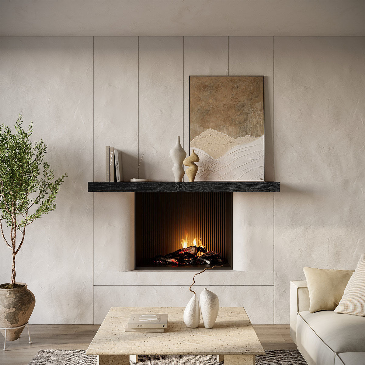 Textured Solid Floating Timber Fireplace Mantel Shelf