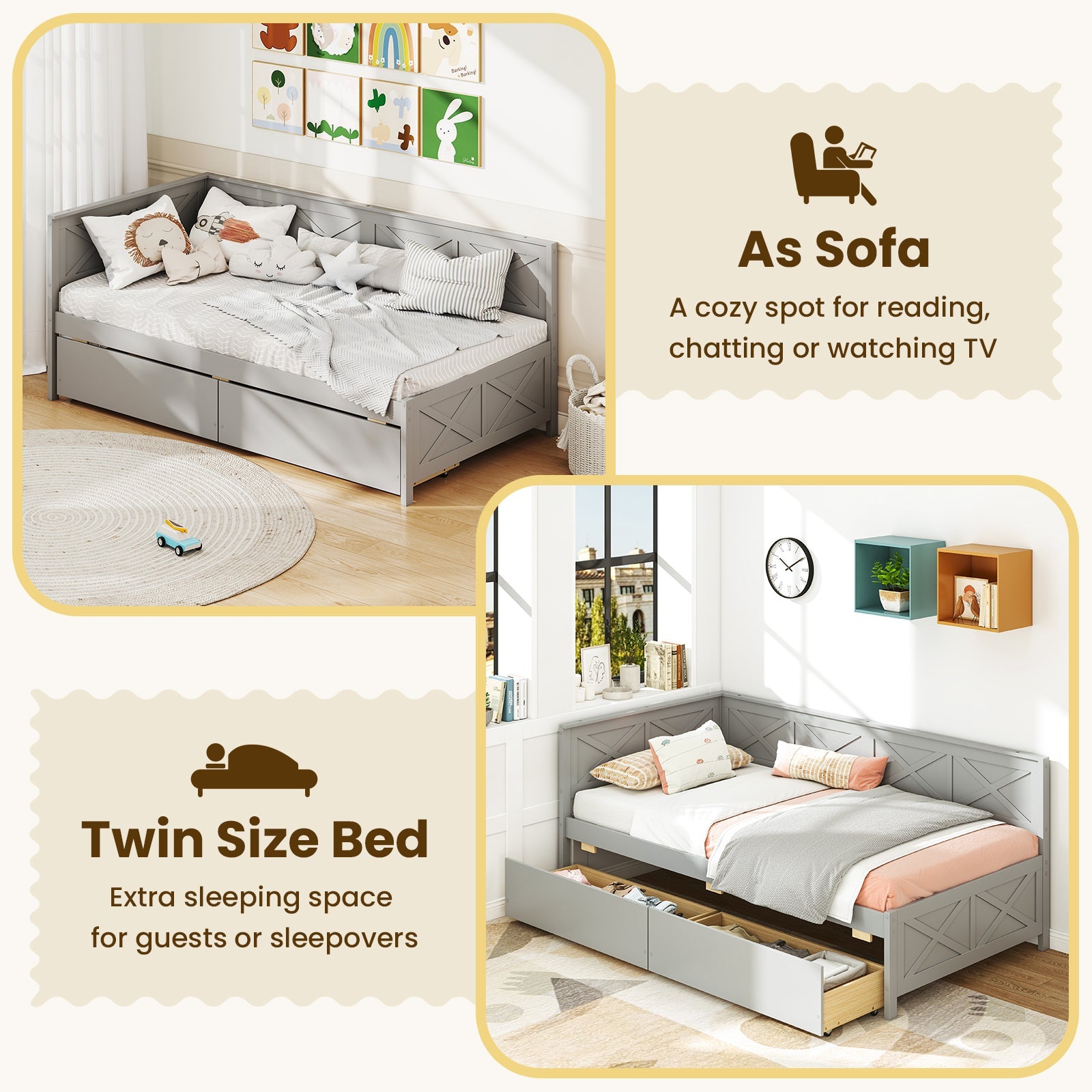 Twin Size Daybed with 2 Storage Drawers No Box Spring Needed