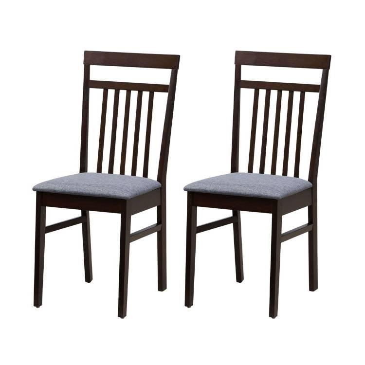 Set of 2 - Classic Sturdy Wood Dining Chair with Grey Upholstered Seat Cushion - PRHOMZ