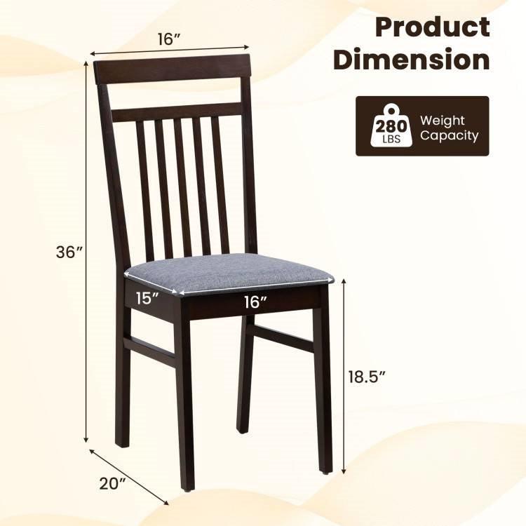 Set of 2 - Classic Sturdy Wood Dining Chair with Grey Upholstered Seat Cushion - PRHOMZ