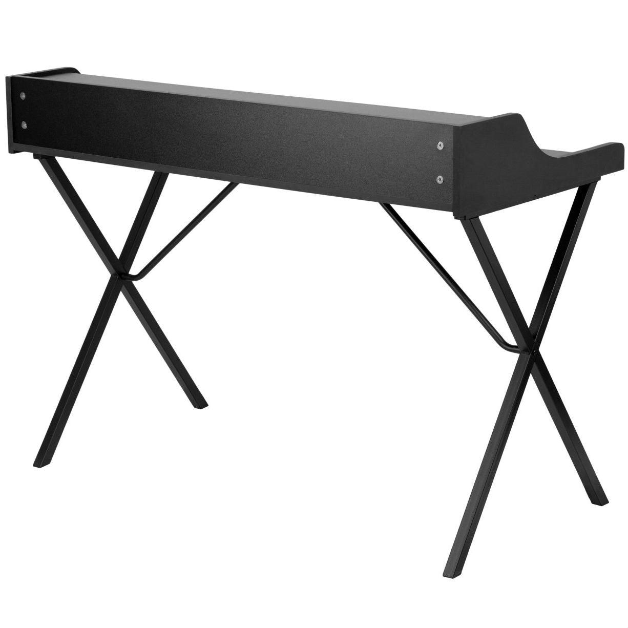 Modern Black Office Table Computer Desk with Raised Top Shelf - PRHOMZ