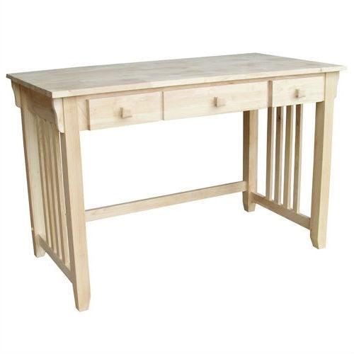 Unfinished Wood Computer Desk with Pull-Out Keyboard Tray and Drawer - PRHOMZ