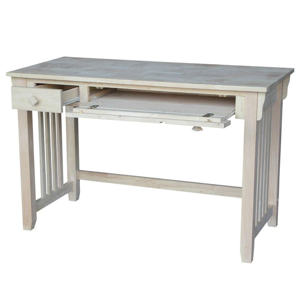 Unfinished Wood Computer Desk with Pull-Out Keyboard Tray and Drawer - PRHOMZ